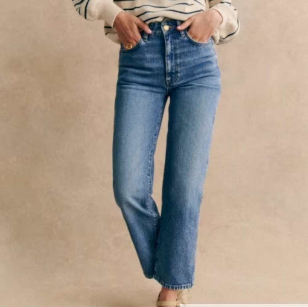 Sezane Straight Leg Jeans Blue Denim L'iconique Droit Trousers